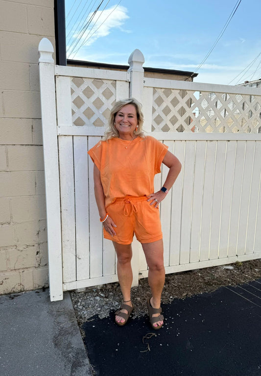 Game Day Mineral Washed Top & Shorts Set - Orange