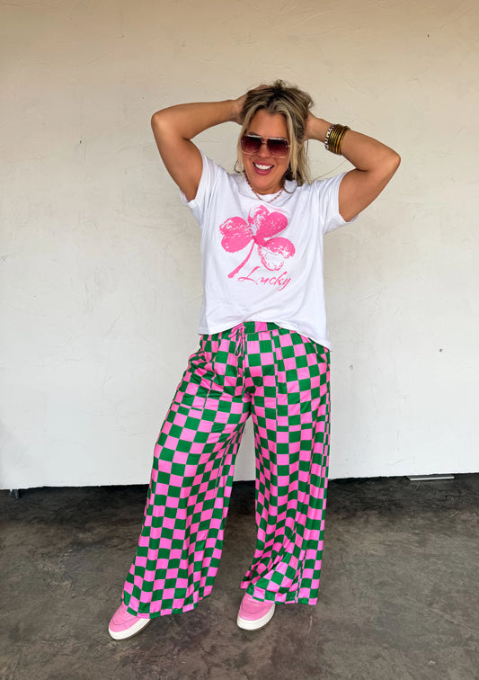 PREORDER - Pink & Green Haddie Wide Leg Pants