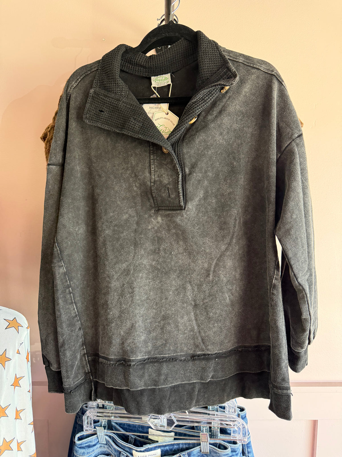 Mineral Washed Button Down Top - Black