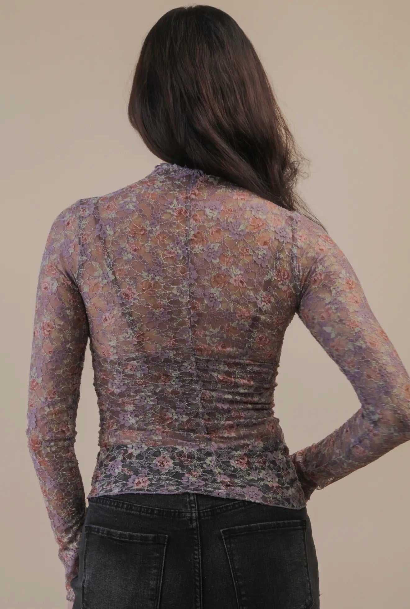Floral High Neck Fitted Lace Top