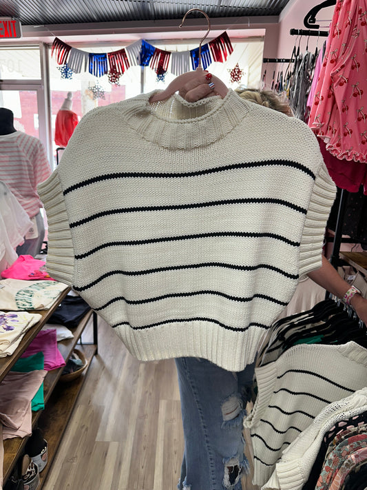 Striped Cropped Mock Neck Sweater