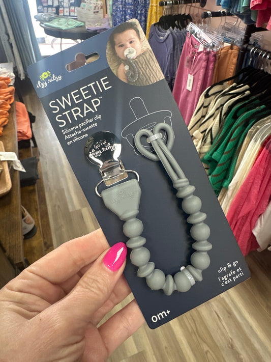 Itzy Ritzy Sweetie Strap Silicone Pacifier Clip - Grey