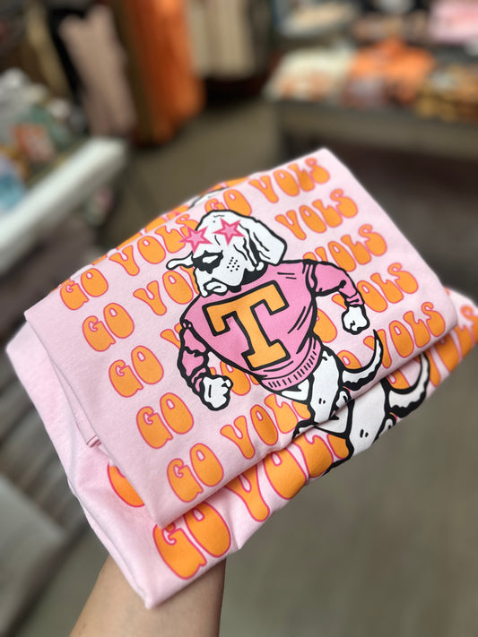 Pink/Orange Preppy Go Vols Graphic Tee