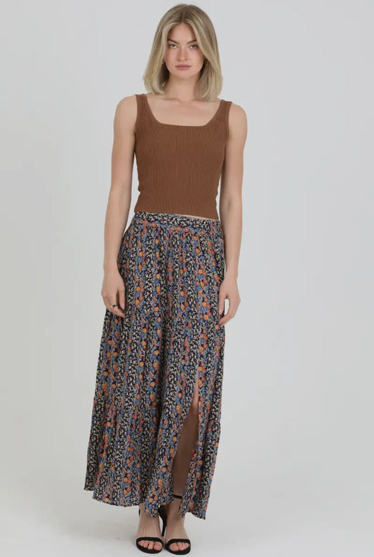 Floral Maxi Skirt w/Slit