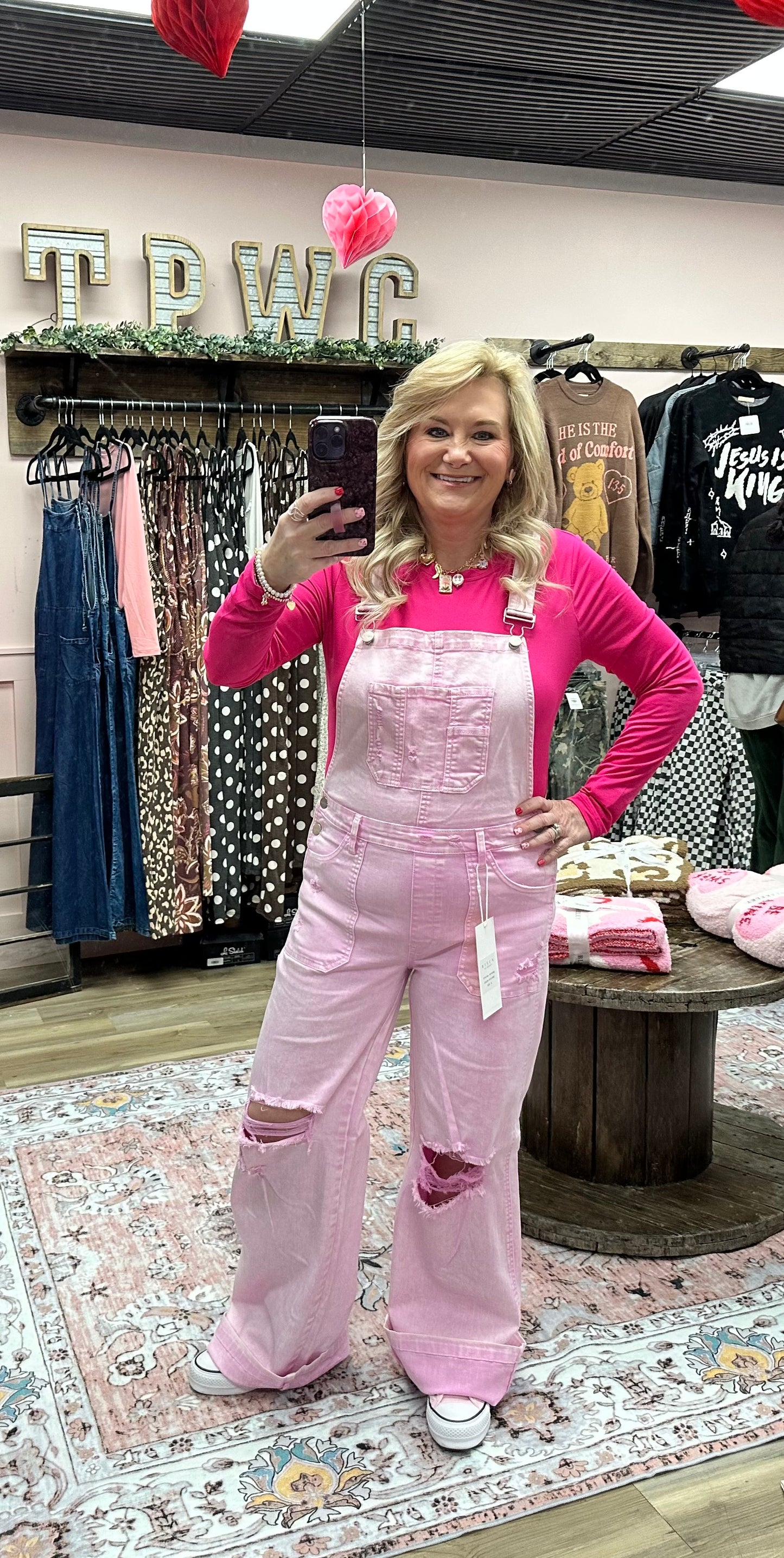 Pink Acid Wash Jean Overalls