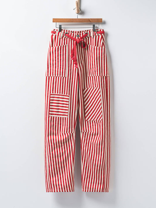Railroad Striped Patch Pocket Spring Utility Pants - Red
