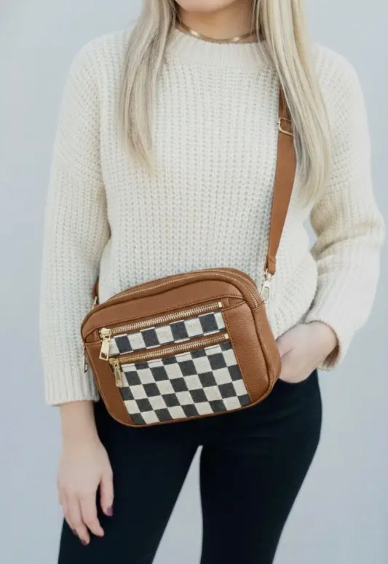 Checkered Crossbody Shoulder Bag