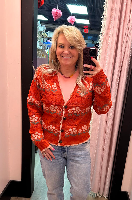 Floral Knit Sweater Cardigan