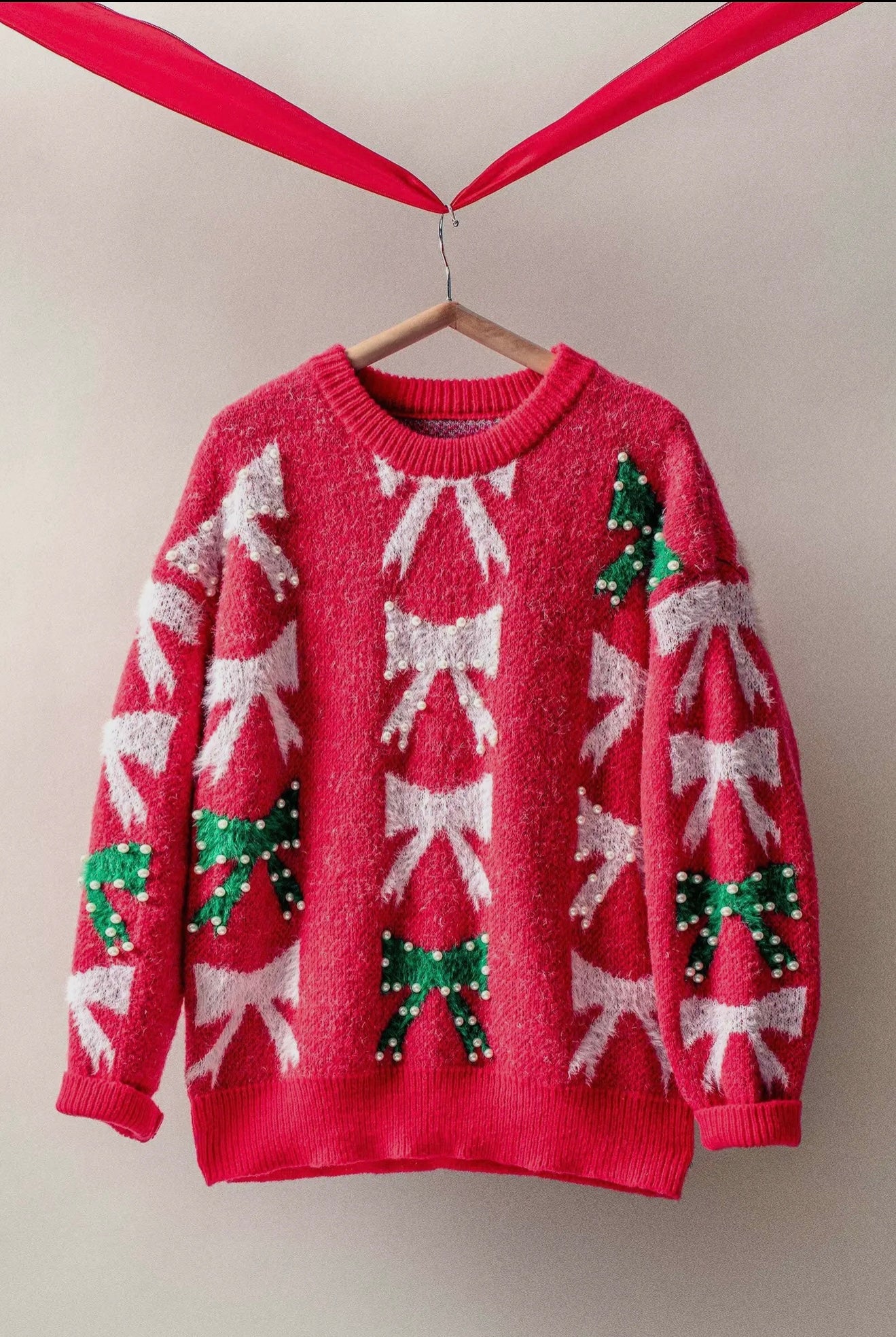 Holiday Bow Sweater - Pearl Embellished