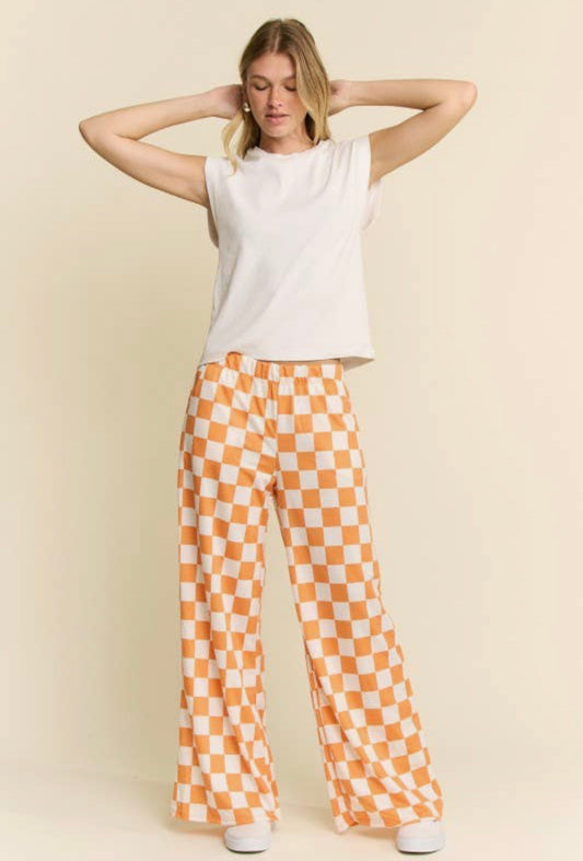 Knit Orange/White Checkered Pants