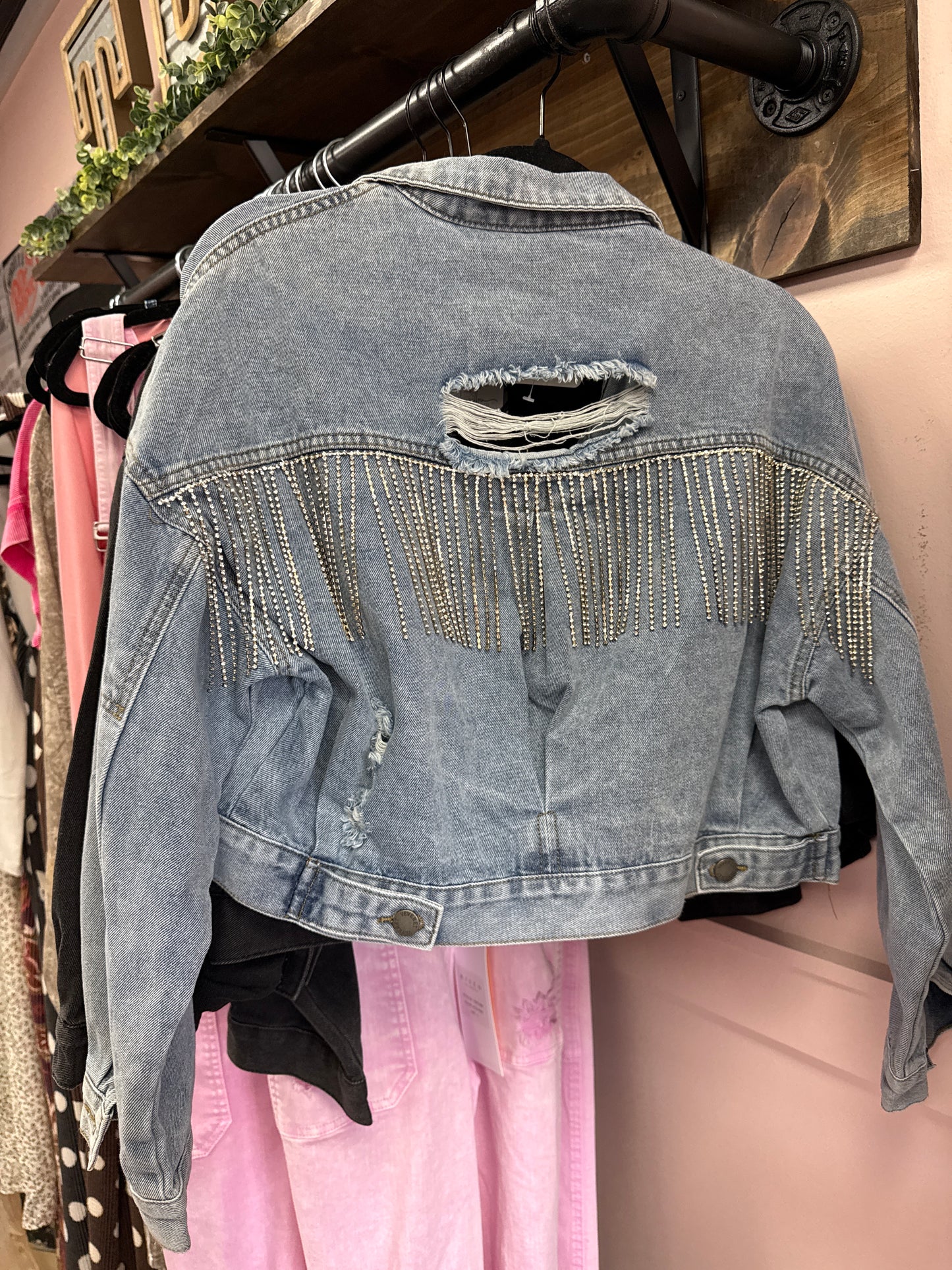 Distressed Silver Fringe Denim Jacket - Lt Wash