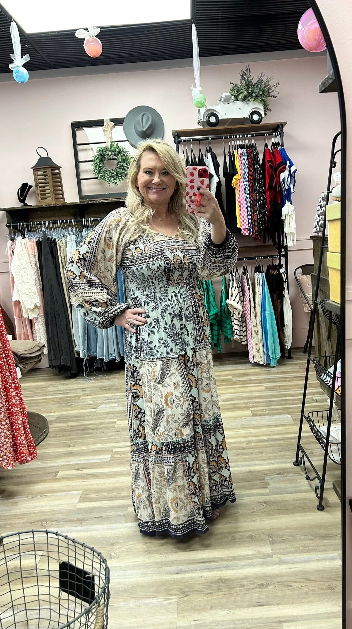 Sweetheart Neck Smocked Bodice Maxi Dress