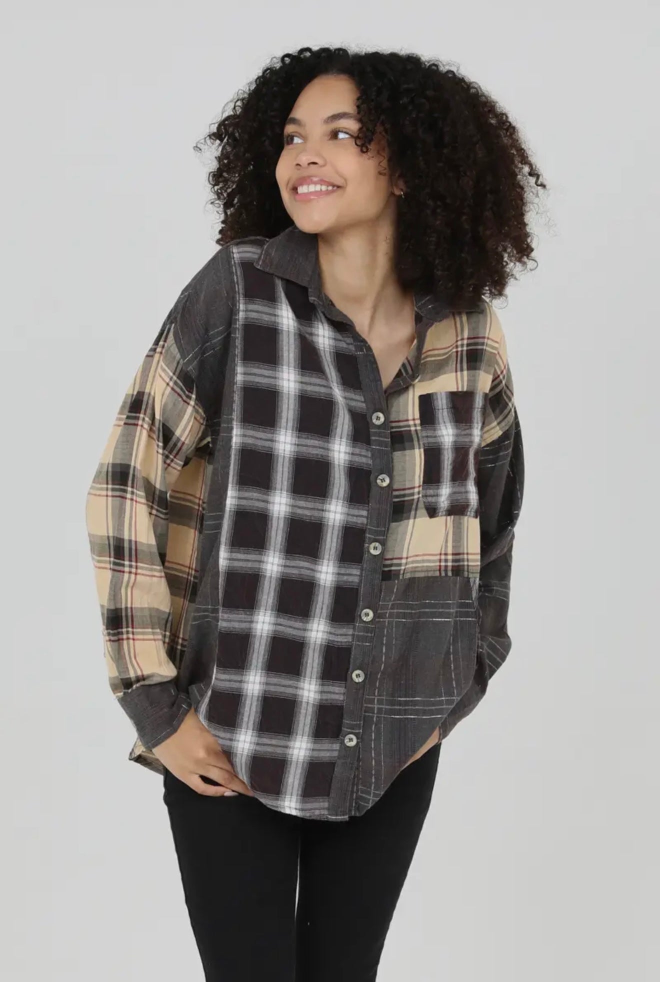 Mixed Plaid Relaxed Fit Shirt