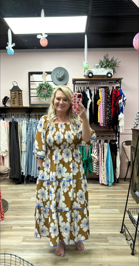 Floral Printed Tiered Midi Dress