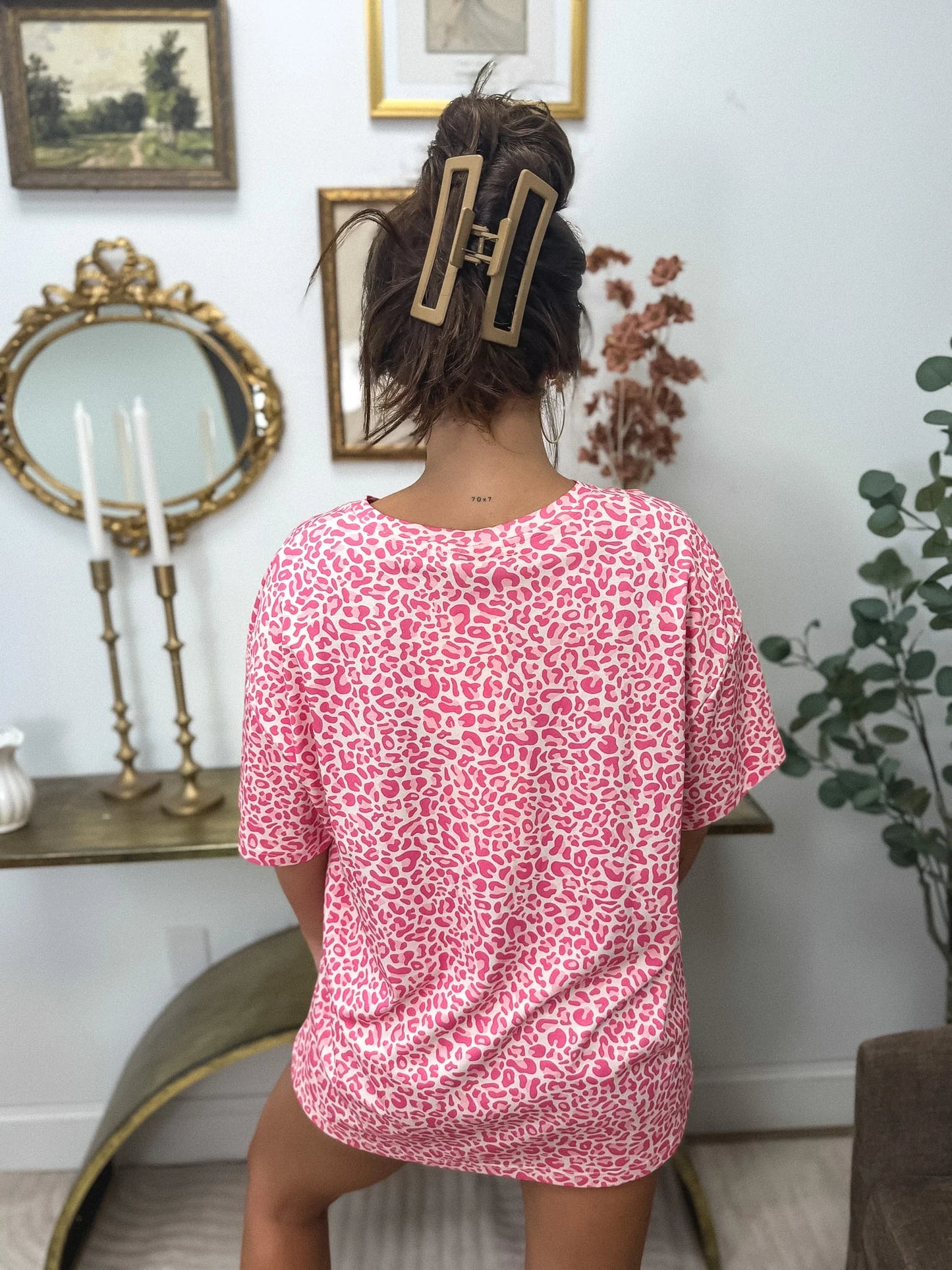 BIRDIE PREORDER- Premium Blend Oversized Tee in Pink Party Leopard