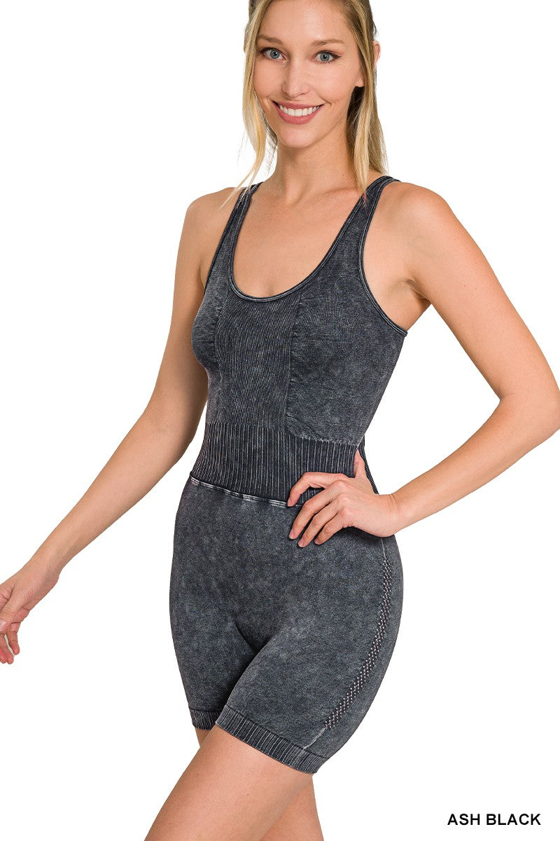 Washed Sports Romper - Ash Black