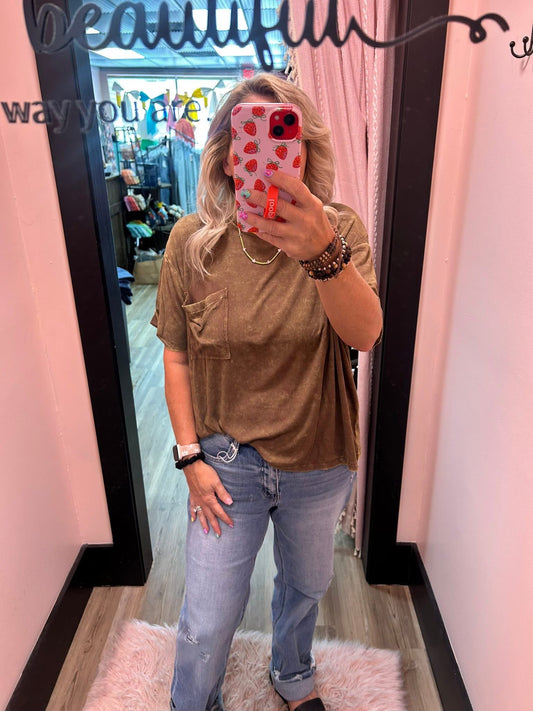 Washed Ribbed Short Sleeve Top - Asst Colors