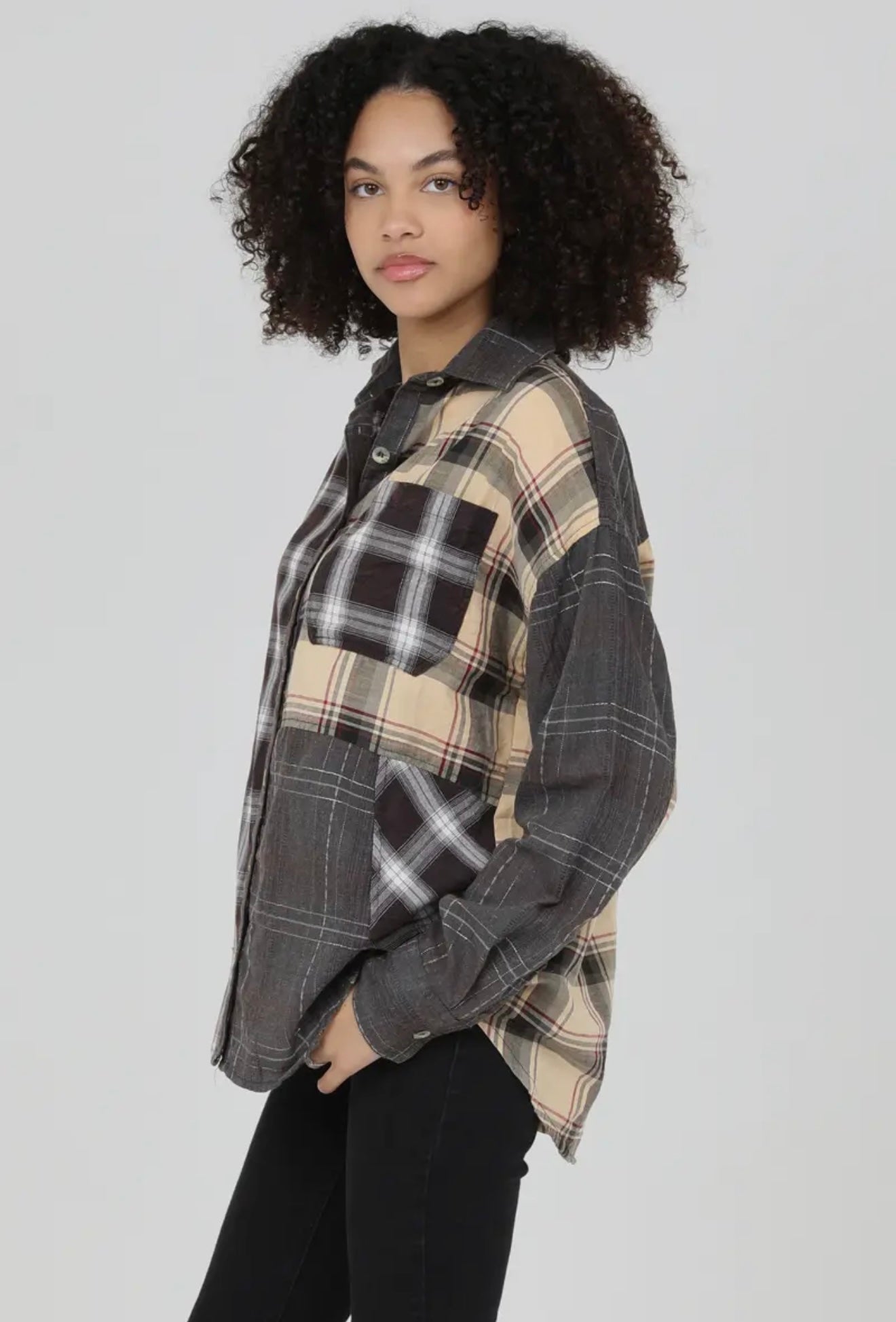 Mixed Plaid Relaxed Fit Shirt