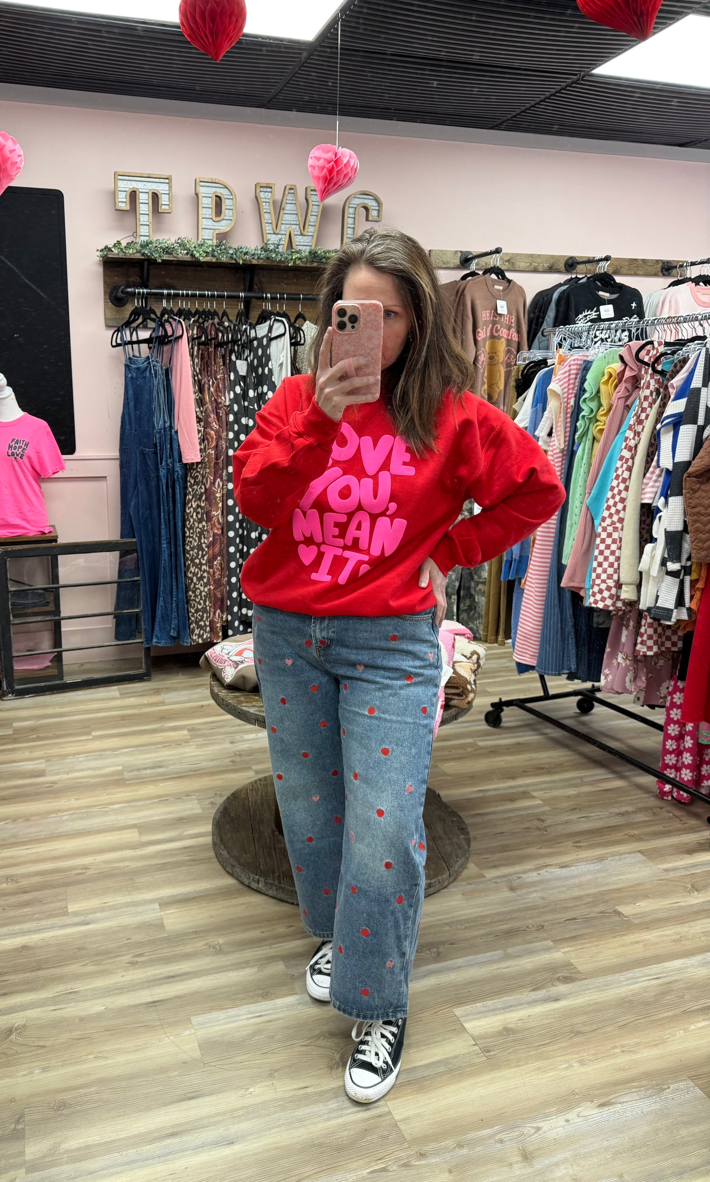 Medium Washed Embroidered Heart Boyfriend Jeans