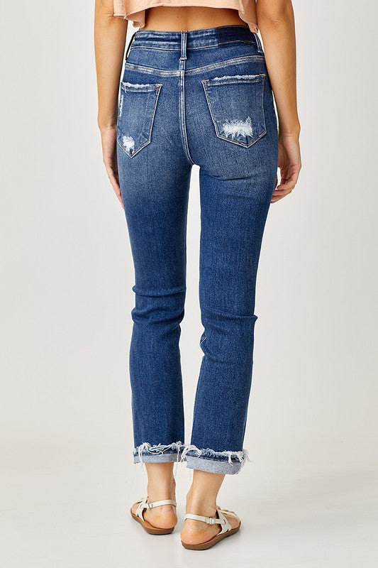 Risen High Rise Cuffed Straight Jeans