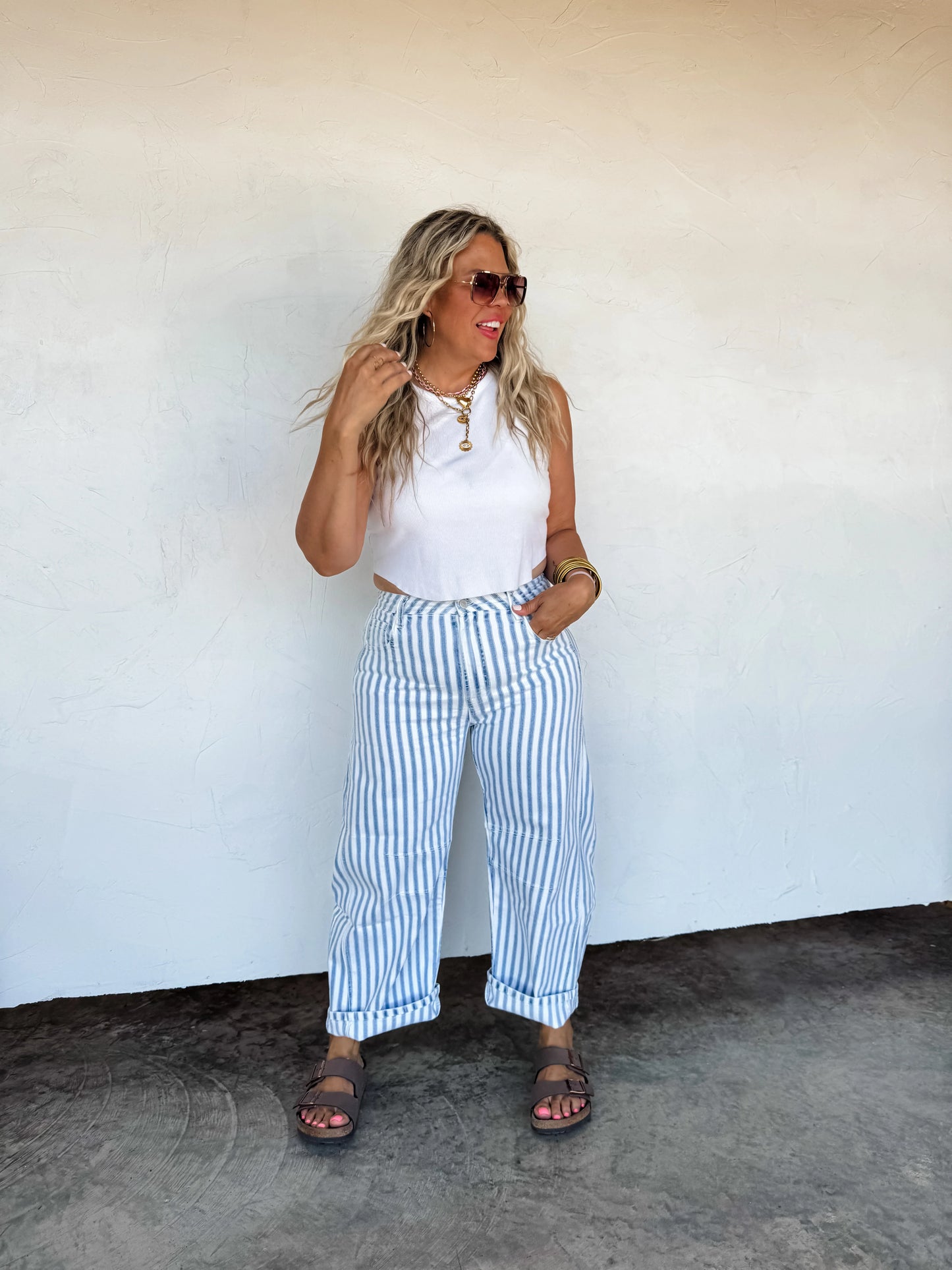 PREORDER - Beachy Stripe Barrell Jeans