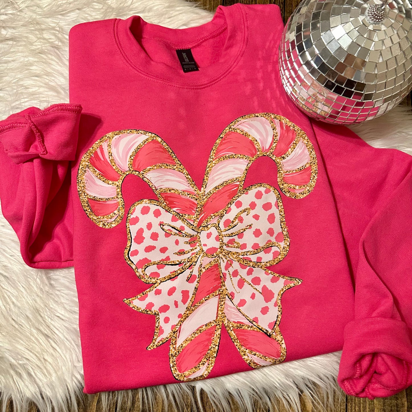 Candy Cane Coquette Bow Graphic Sweatshirt