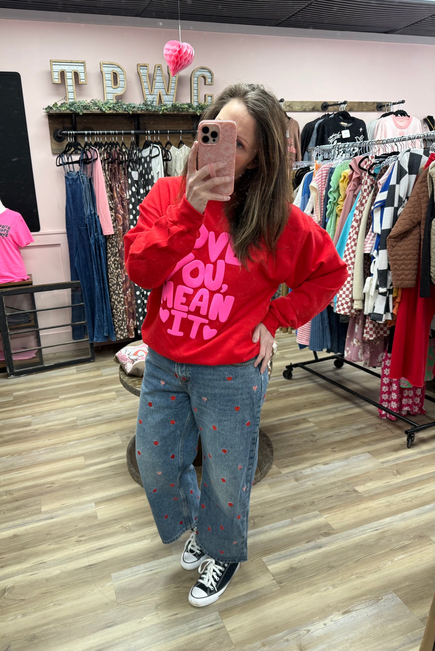 Medium Washed Embroidered Heart Boyfriend Jeans