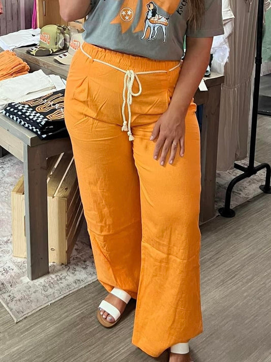 Linen Full Length Pants w/Rope Belt