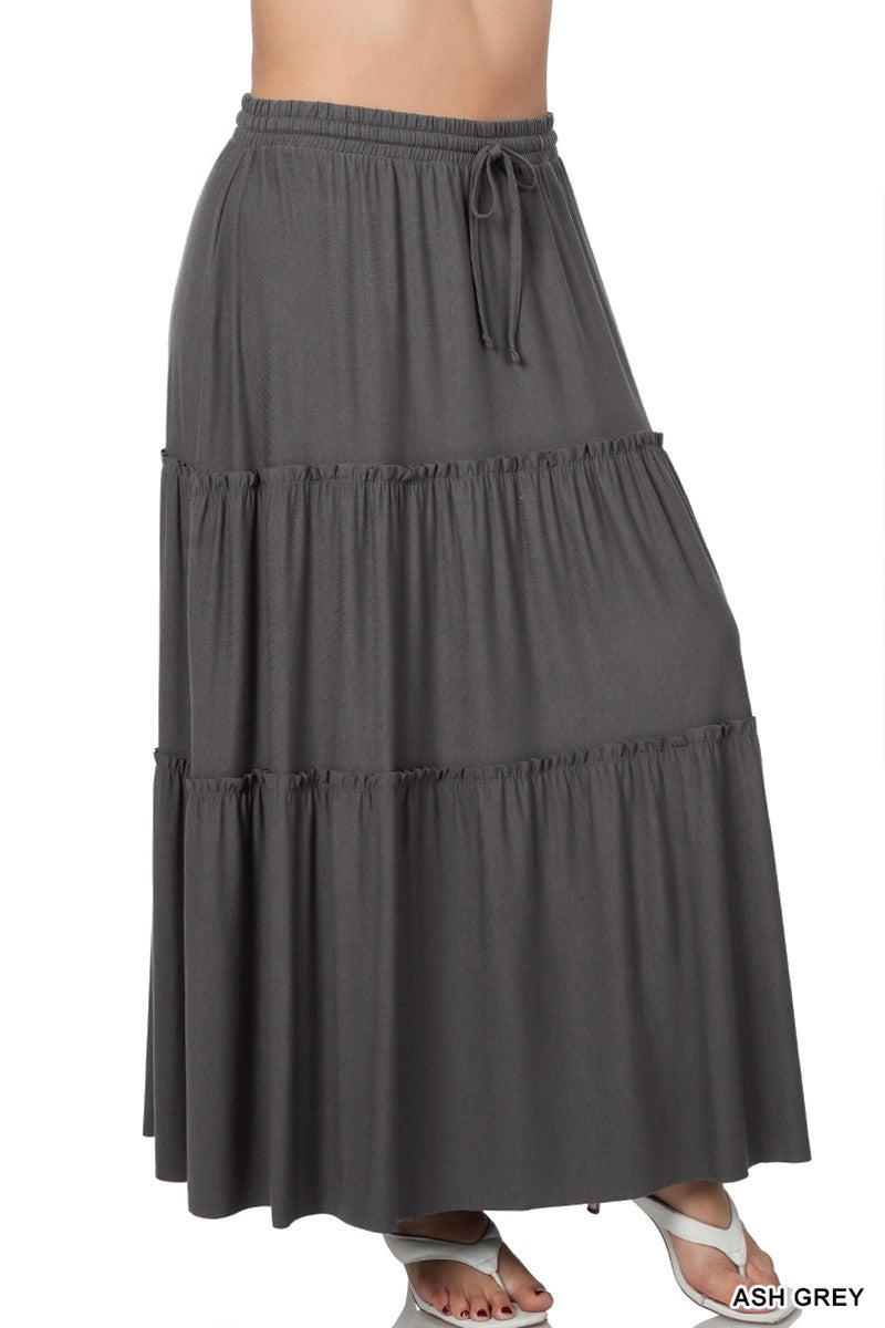 Tiered Ruffle Raw Hem Maxi Skirt - Ash Grey