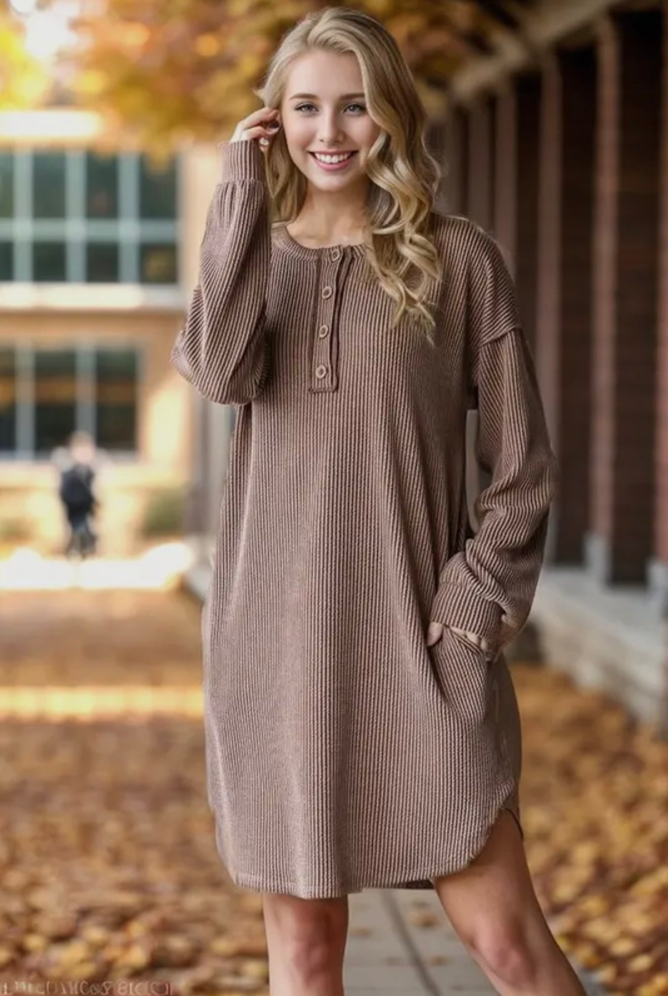 Urban Ribbed Mini Dress - Camel