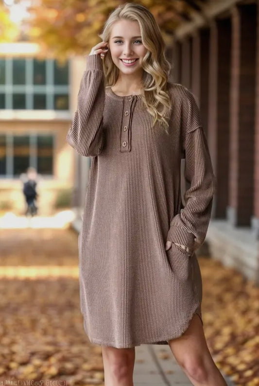 Urban Ribbed Mini Dress - Camel