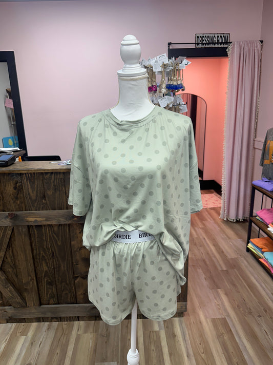 BIRDIE Tee & Boxer Shorts Set - Pistachio Green Dot