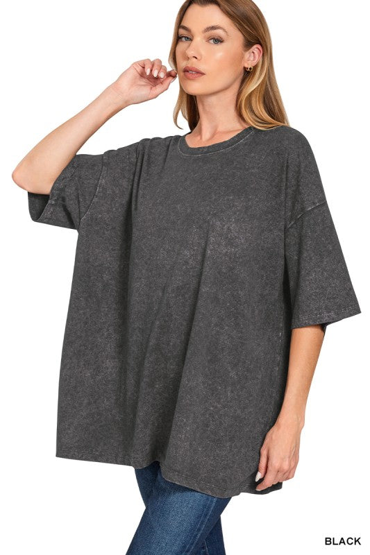 Acid Wash Boyfriend Tee - Black