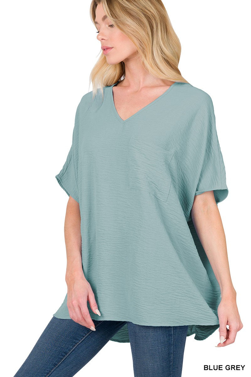 Woven Airflow Dolman Top w/ Front Pocket