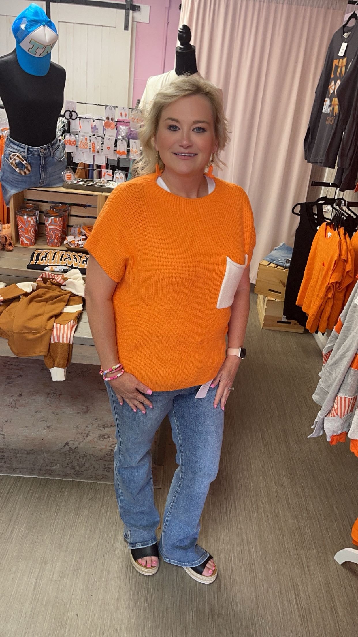 Color Block Short Sleeve Sweater Orange/White