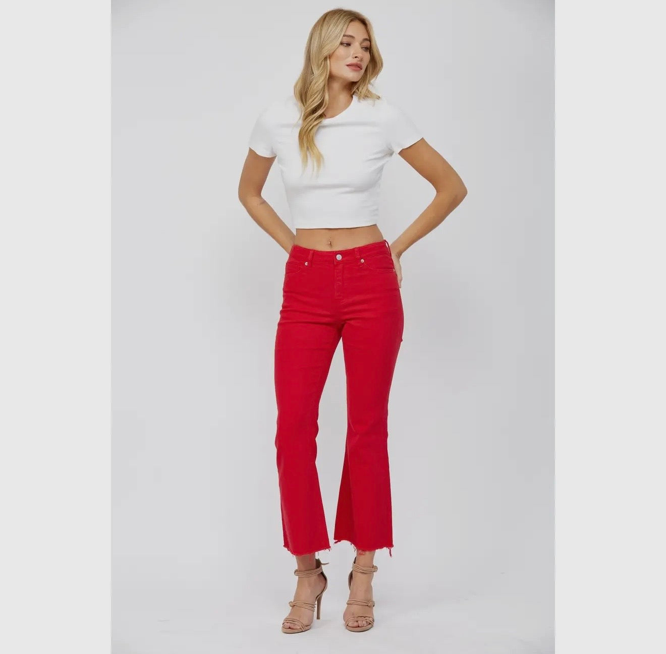 High Rise Ankle Flare - Red