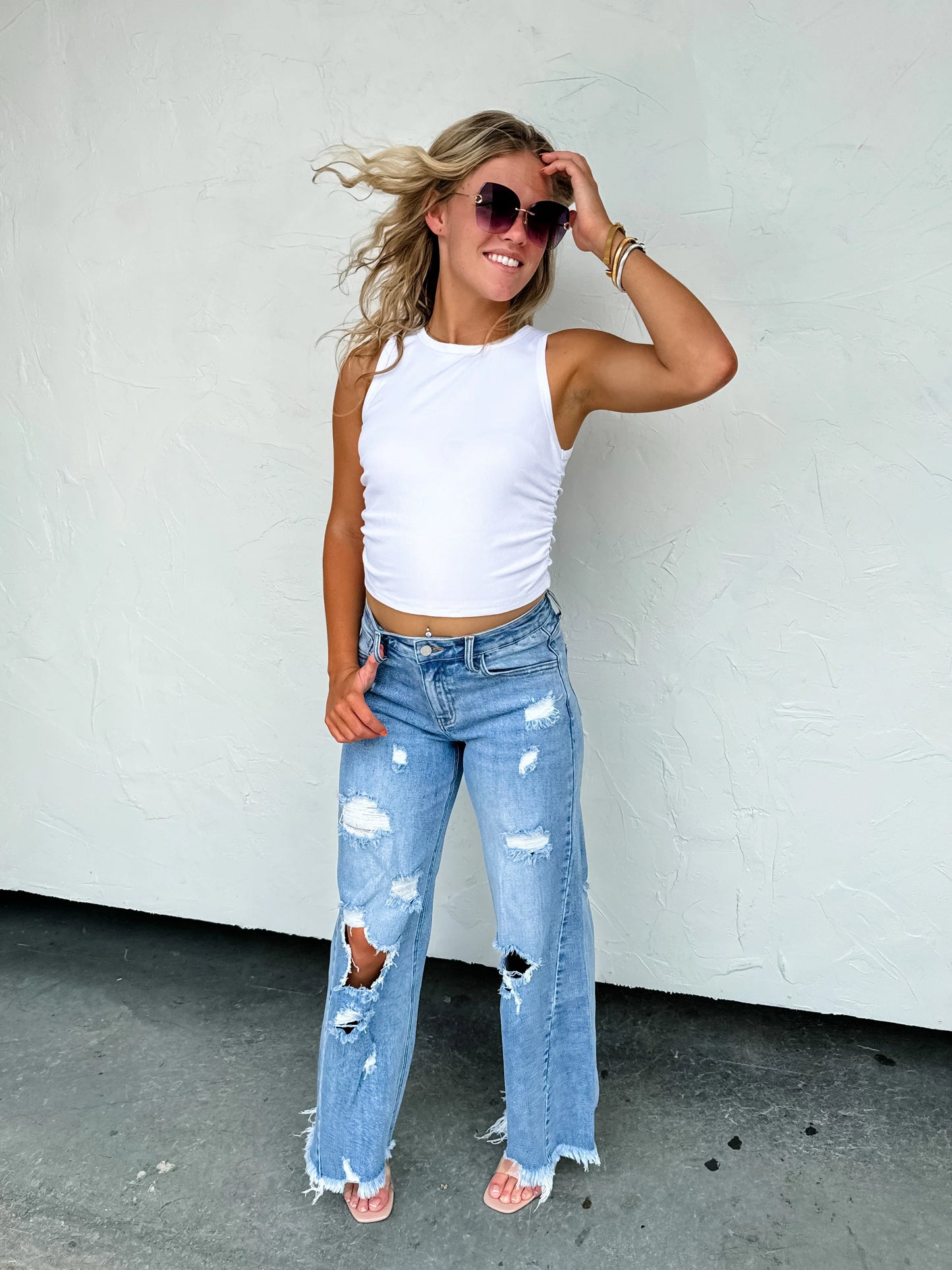 PREORDER - Blakeley Drew Distressed Dad Jeans