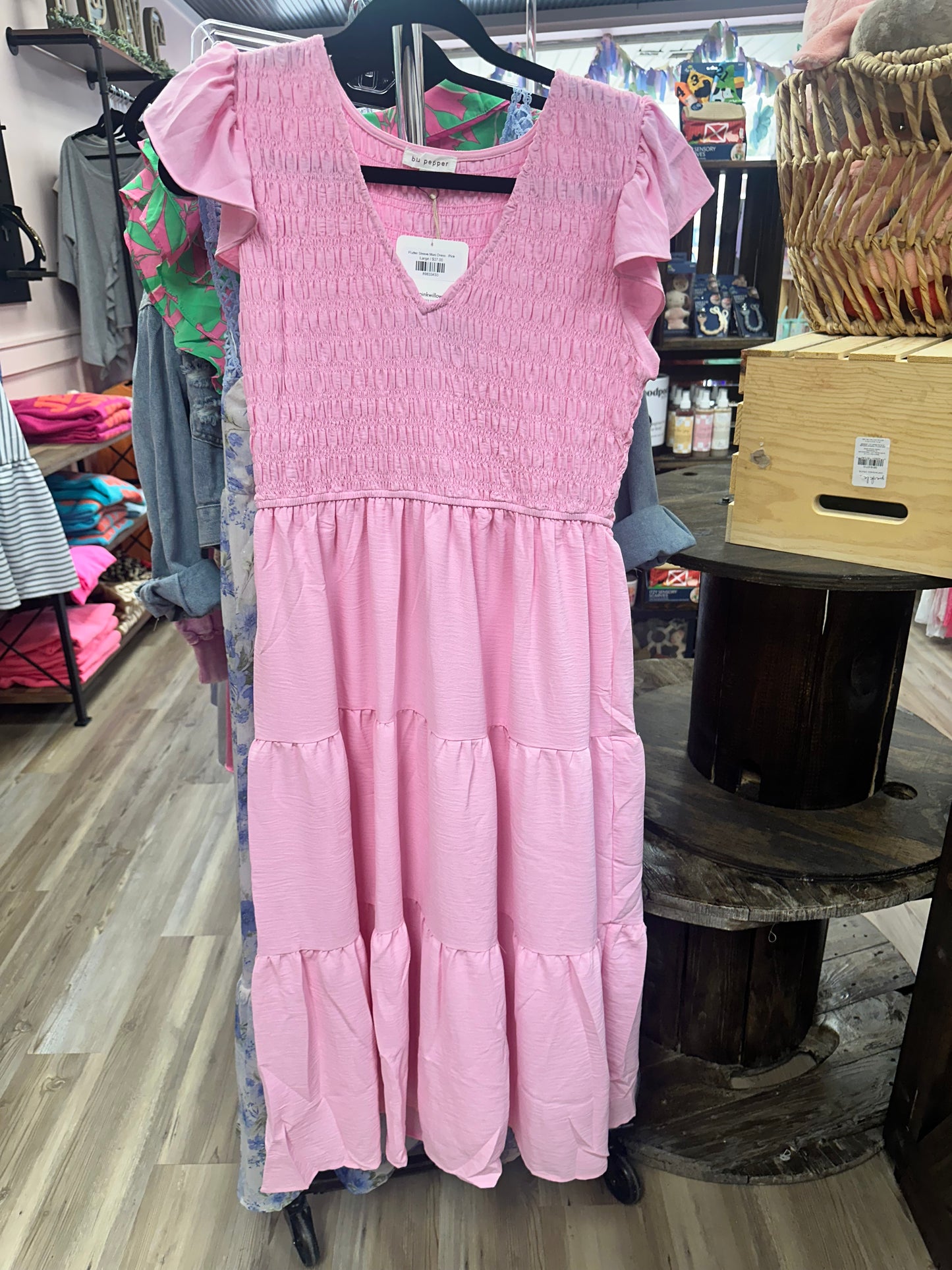 Flutter Sleeve Maxi Dress - Pink