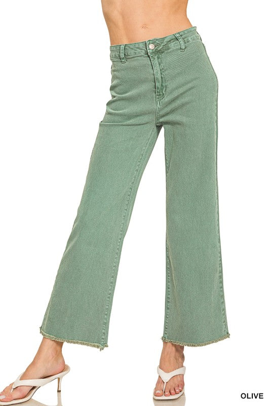 Acid Washed High Waist Frayed Hem Jeans