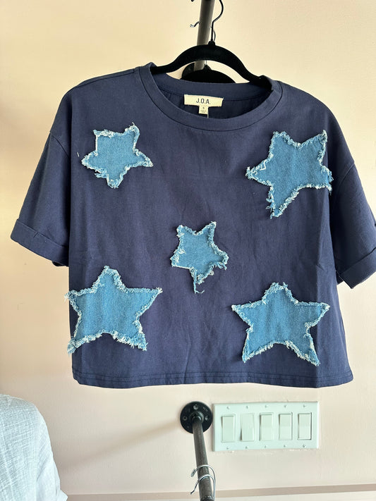 Denim Star Patch Knit Top