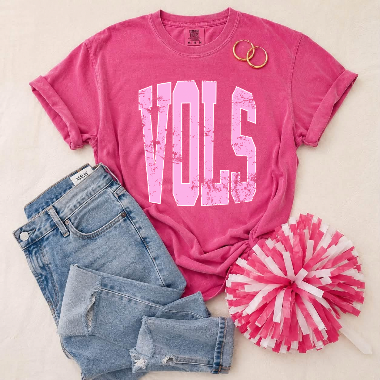 Pink Stretched Varsity Vols Comfort Colors Tee