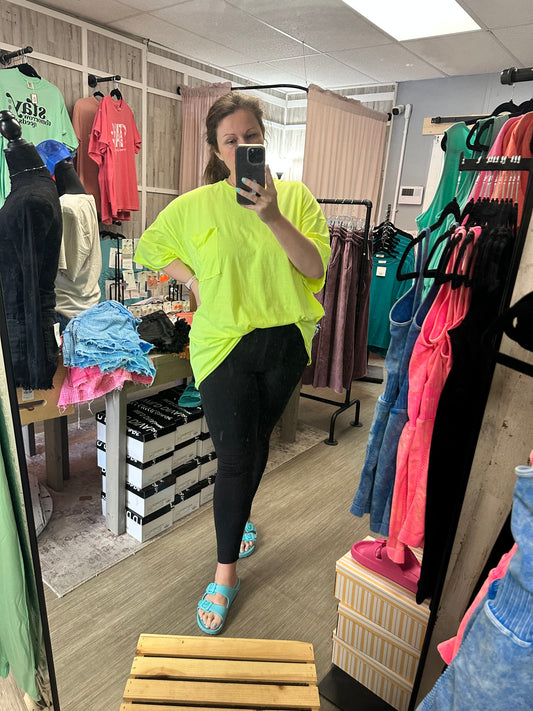 Oversized Raw Edge Boyfriend Tee - Neon Lime