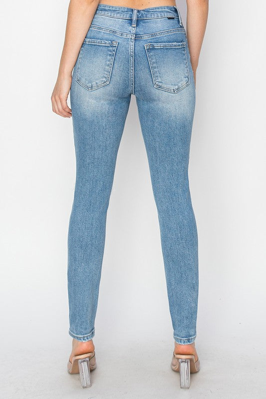 Risen High Rise Skinny Distressed Knee Jeans