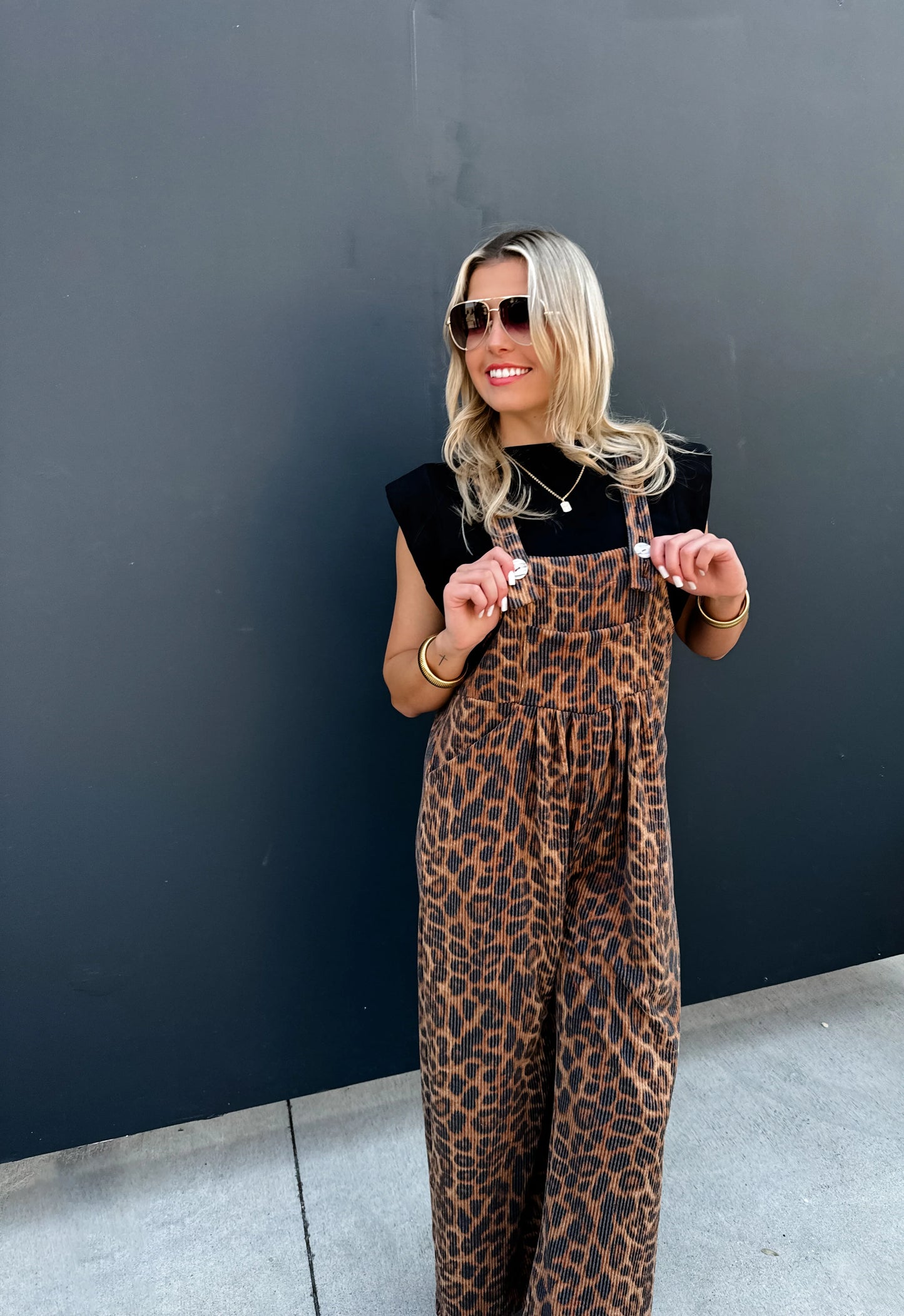 PREORDER - Cheetah and Solid Karli Boho Overalls