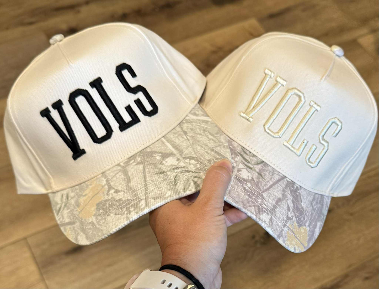 PREORDER - Embroidered Vols Grey Camo/White Trucker Hat