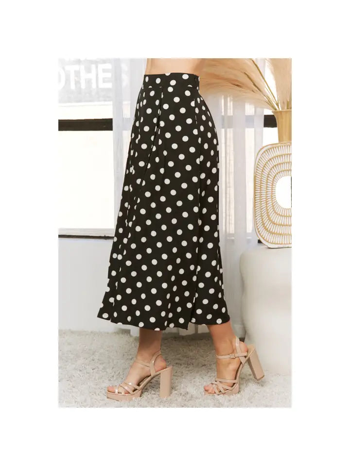 Polka Dot Pleated Midi Skirt