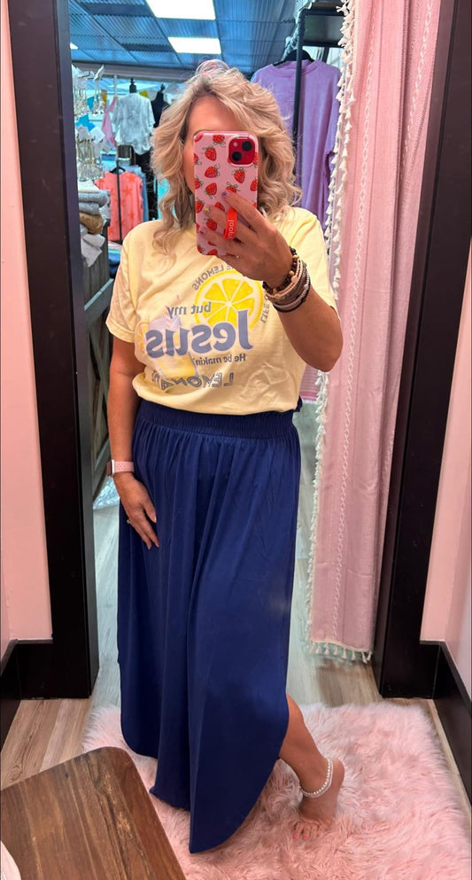 Smocked Waist Side Slit Maxi Skirt - Asst