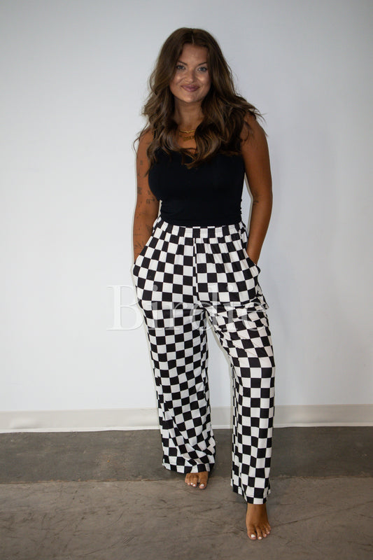 Birdie Black and White Checkered Pants