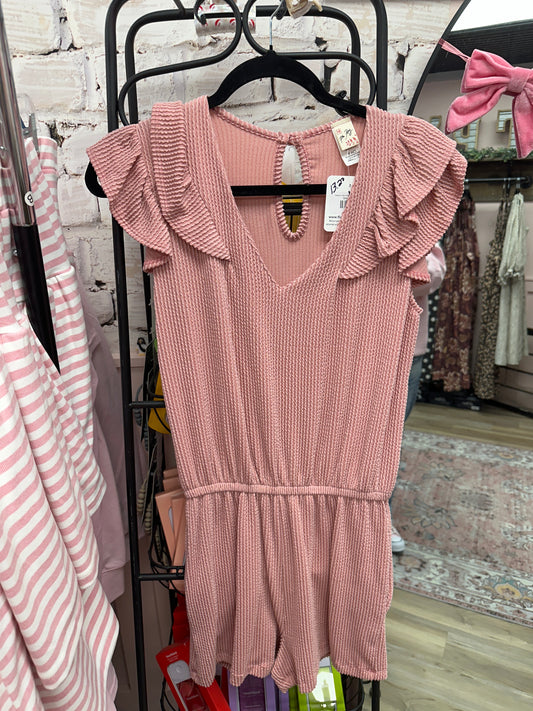 Ribbed V-Neck Keyhole Back Romper - Mauve