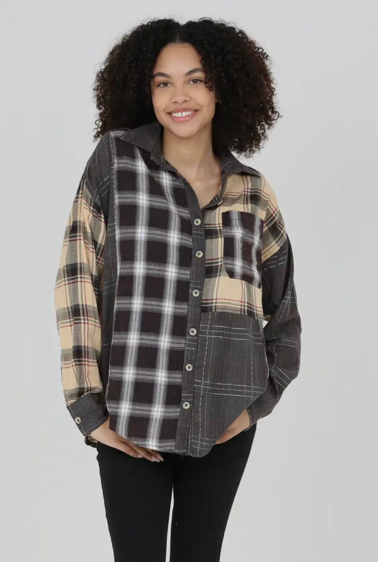 Mixed Plaid Relaxed Fit Shirt